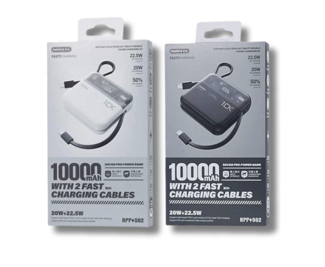 REMAX Sucha Pro Series 22.5W Power Bank [RPP-602] [10K mAh] [2 Ports + Lightning &amp; Type-C Cables]